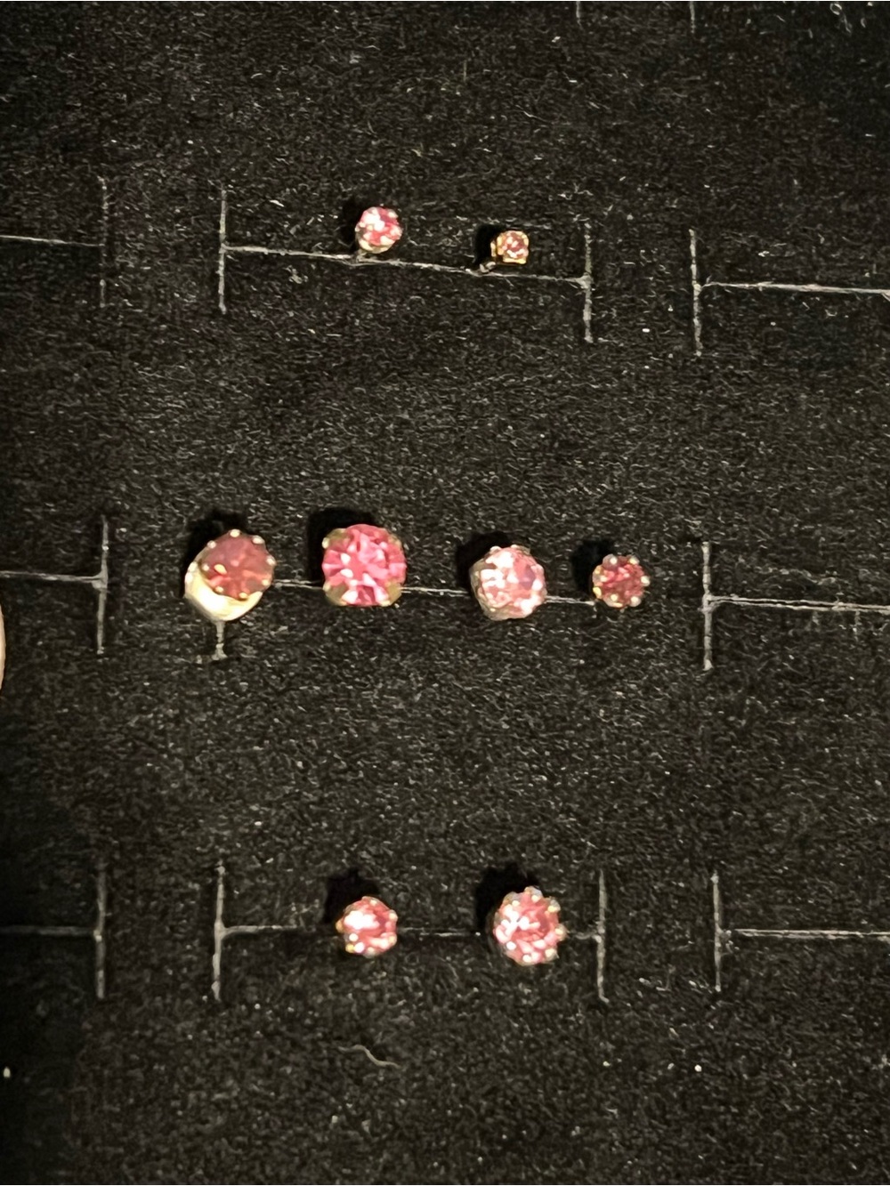 Gold toned Pink gemstone single Stud Earrings Set of 8 - Multiple Sizes A2